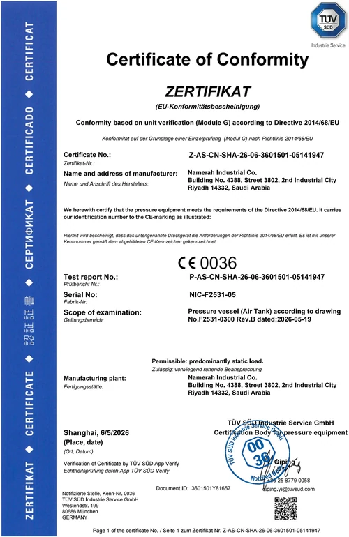 CE 0036 Certificate of Conformity